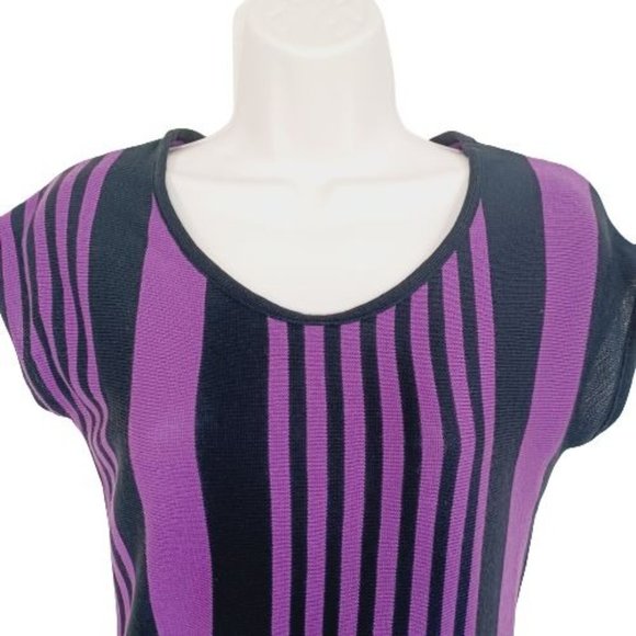 AB Studio Top Womens Large Black-Purple Sleeveless Knit Blouse Striped Crew Neck - Picture 5 of 11